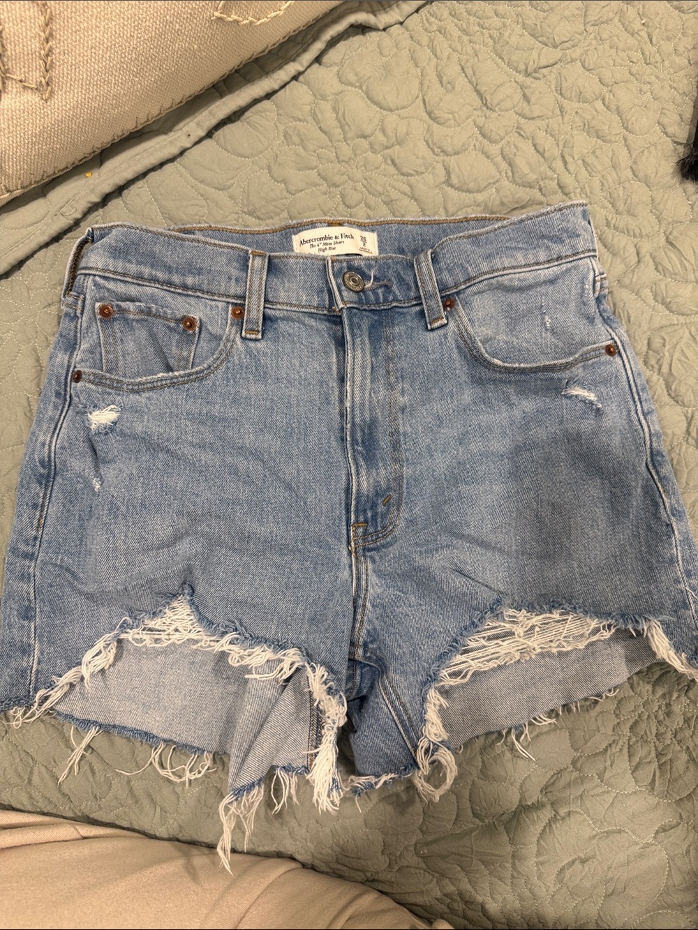 Abercrombie & Fitch Light Wash Distressed Denim Cutoff Shorts